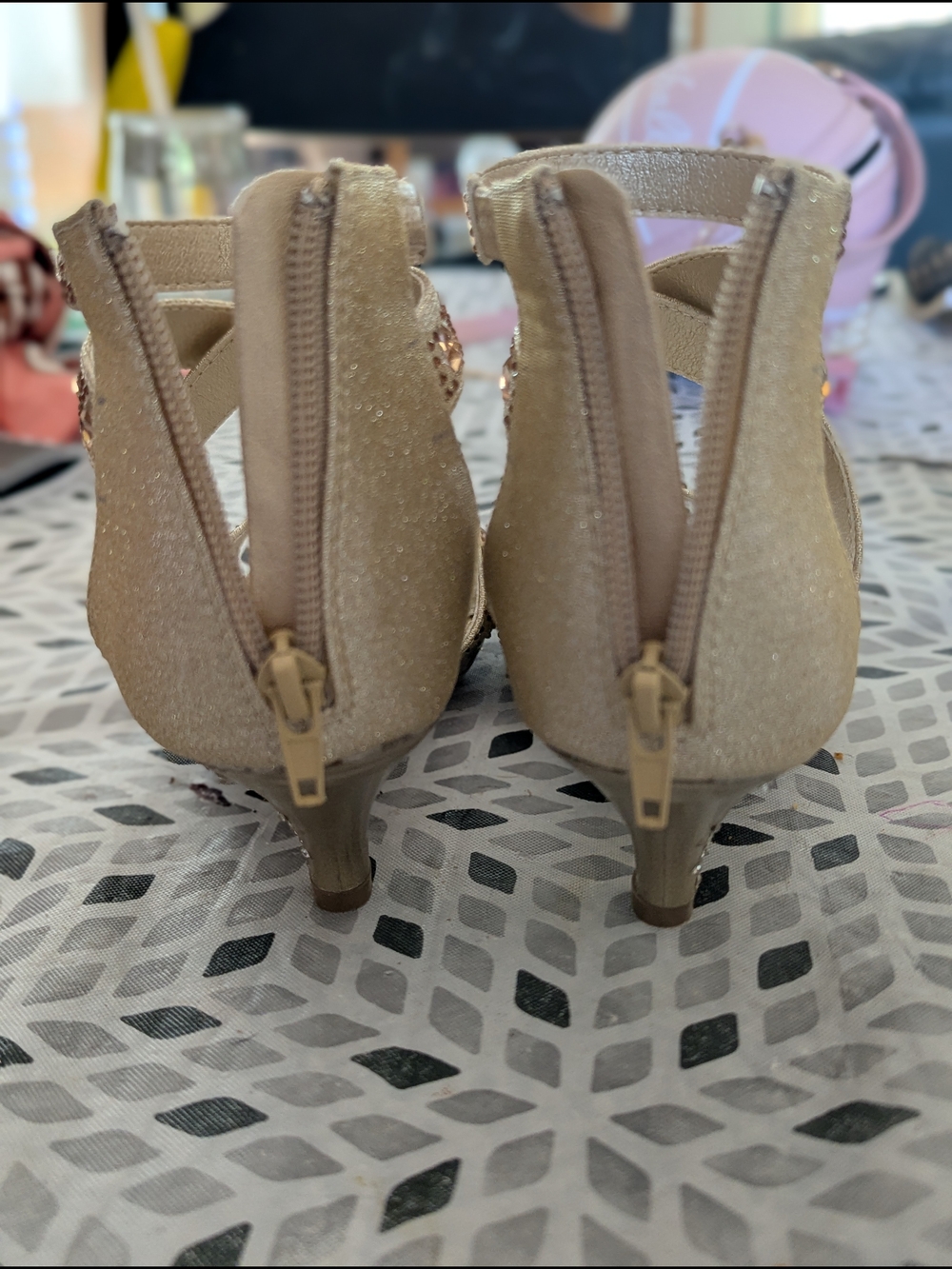 Beige Crystal Strappy Evening Heels - Picture 4 of 6
